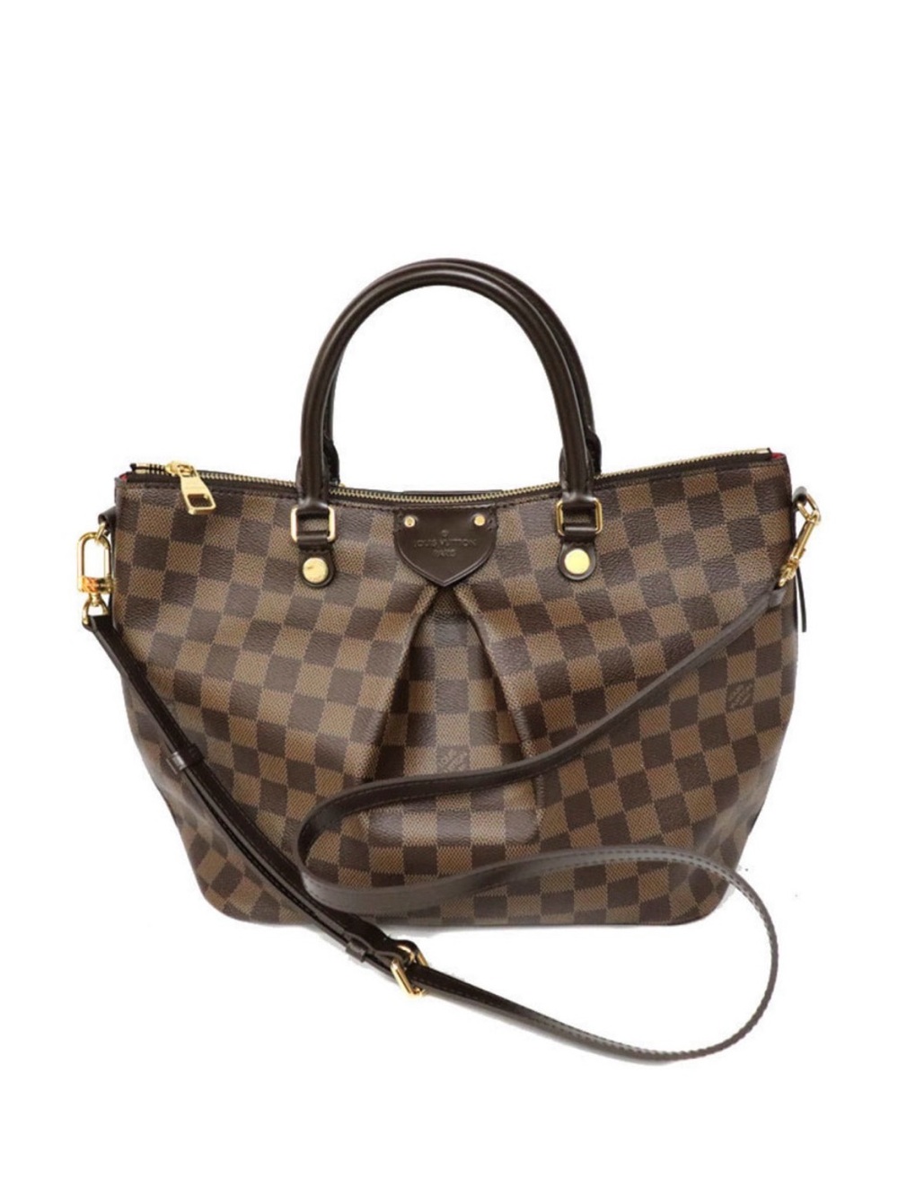 Louis Vuitton Brown Damier Ebene Shoulder Bag with Gold Hardware
